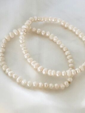 Two White Freshwater Pearl Stretch Bracelets - 6mm Pearls